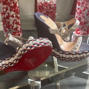Christian Louboutin Blue and White Wedge Heels